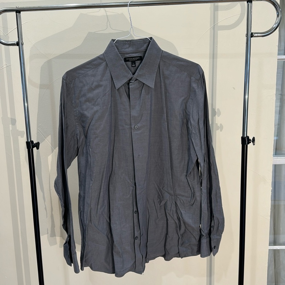 Banana Republic Grey Stretch Slim Fit Dress Shirt